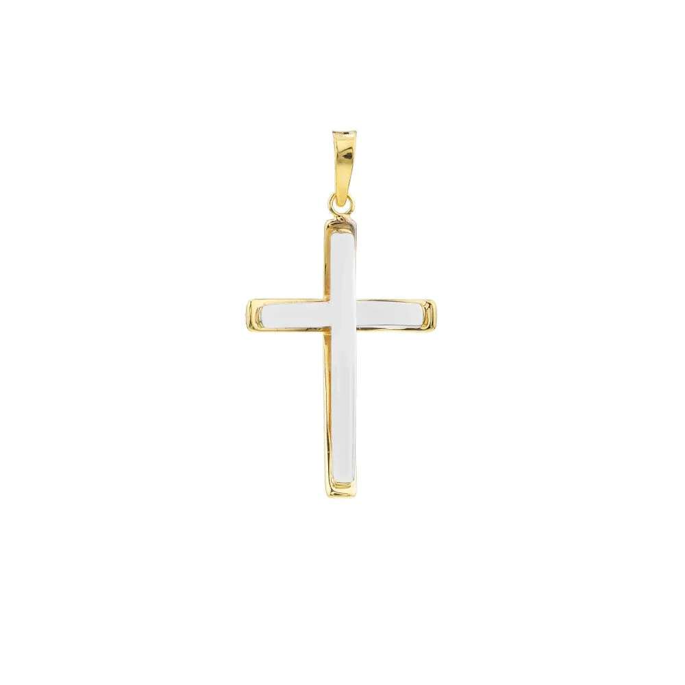 14K Two-Tone Reversible Cross with Chain