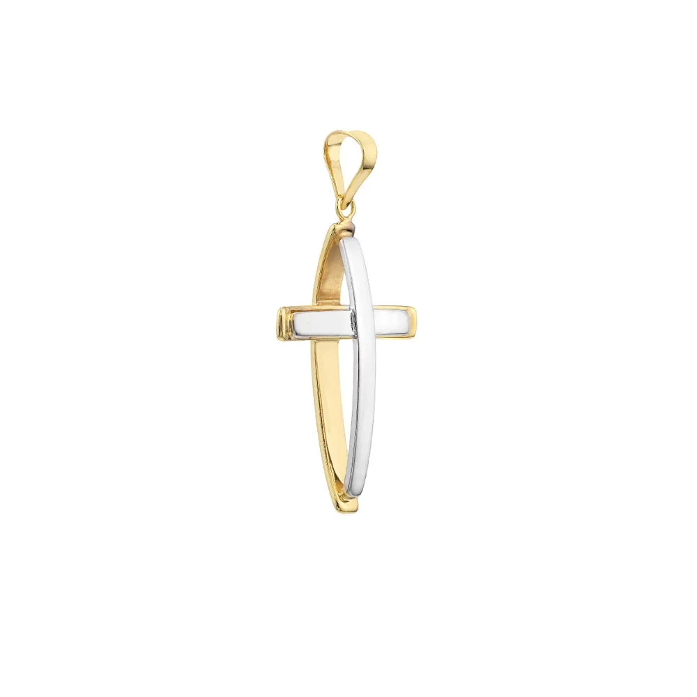 14K Two-Tone Reversible Cross with Chain