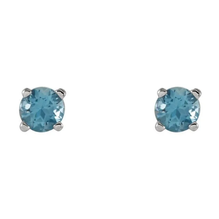 14K White 4 mm Natural Swiss Blue Topaz Stud Earrings with Friction Post