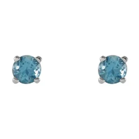 14K White 4 mm Natural Swiss Blue Topaz Stud Earrings with Friction Post