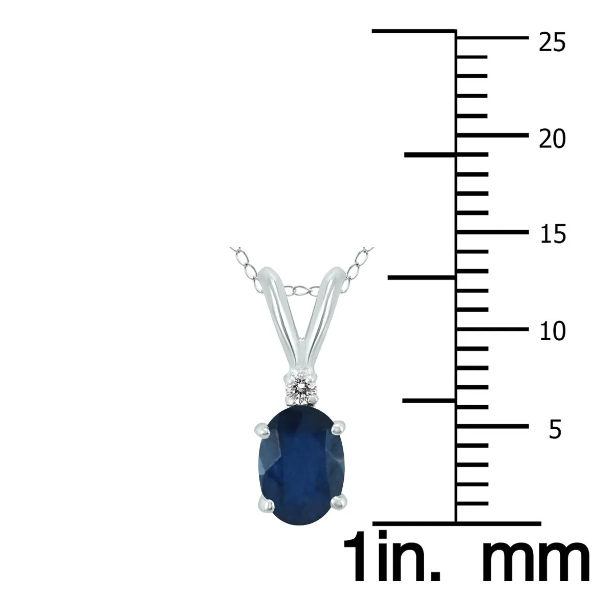 14K White Gold 6X4Mm Oval Sapphire And Diamond Pendant