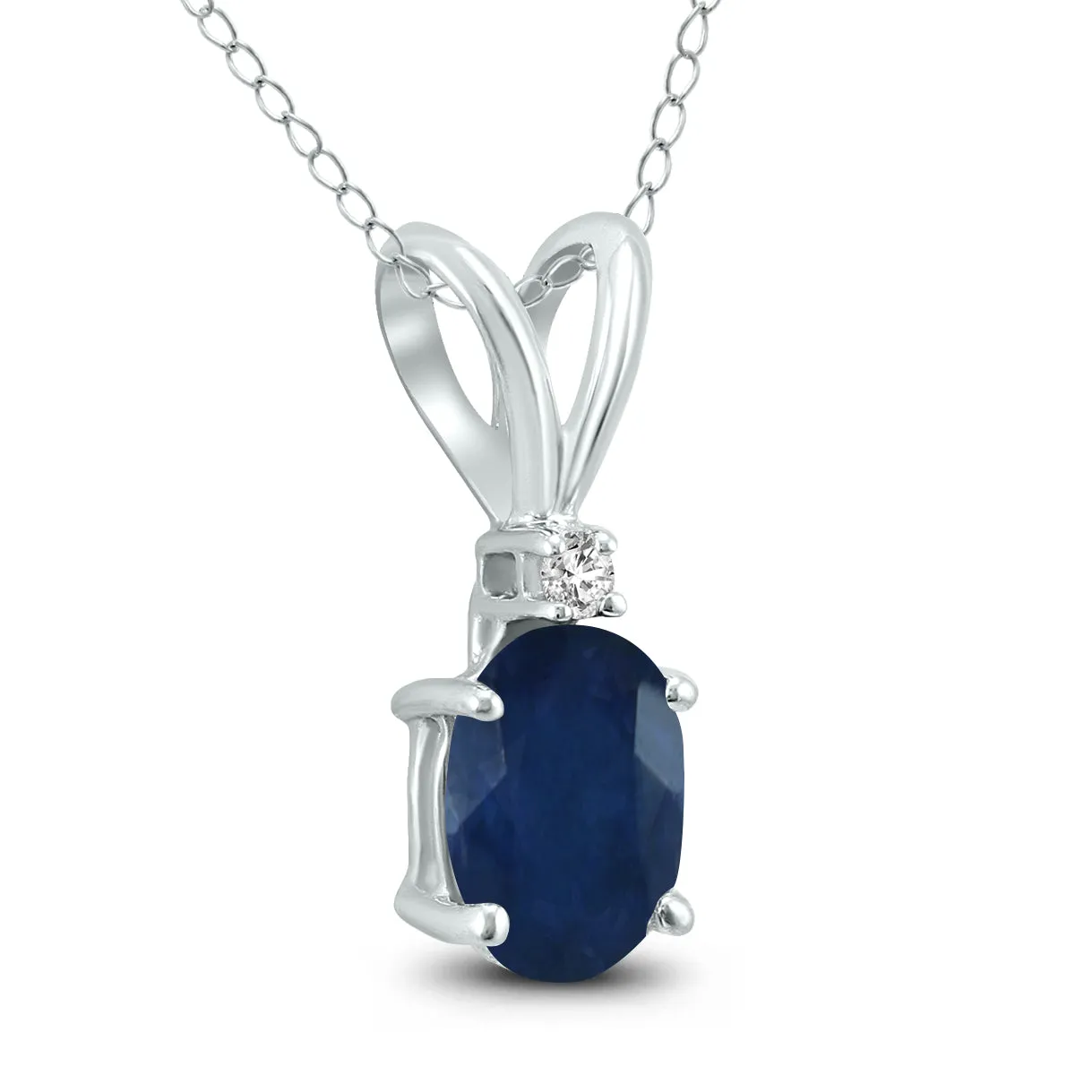 14K White Gold 6X4Mm Oval Sapphire And Diamond Pendant