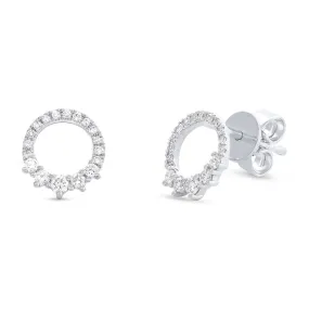 14K White Gold Circle Shaped Diamond Stud Earrings with Gradual at Bottom