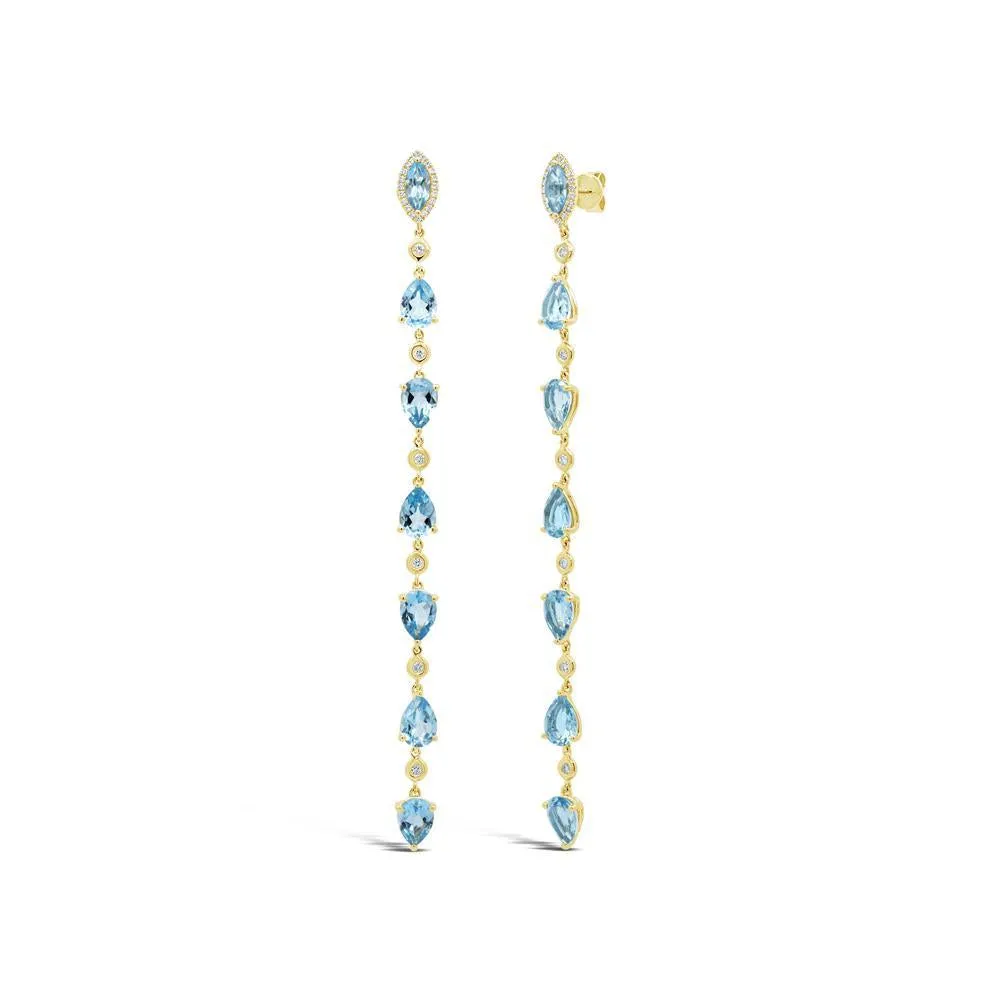 14K White Gold Diamond   Blue Topaz Earrings