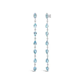 14K White Gold Diamond   Blue Topaz Earrings