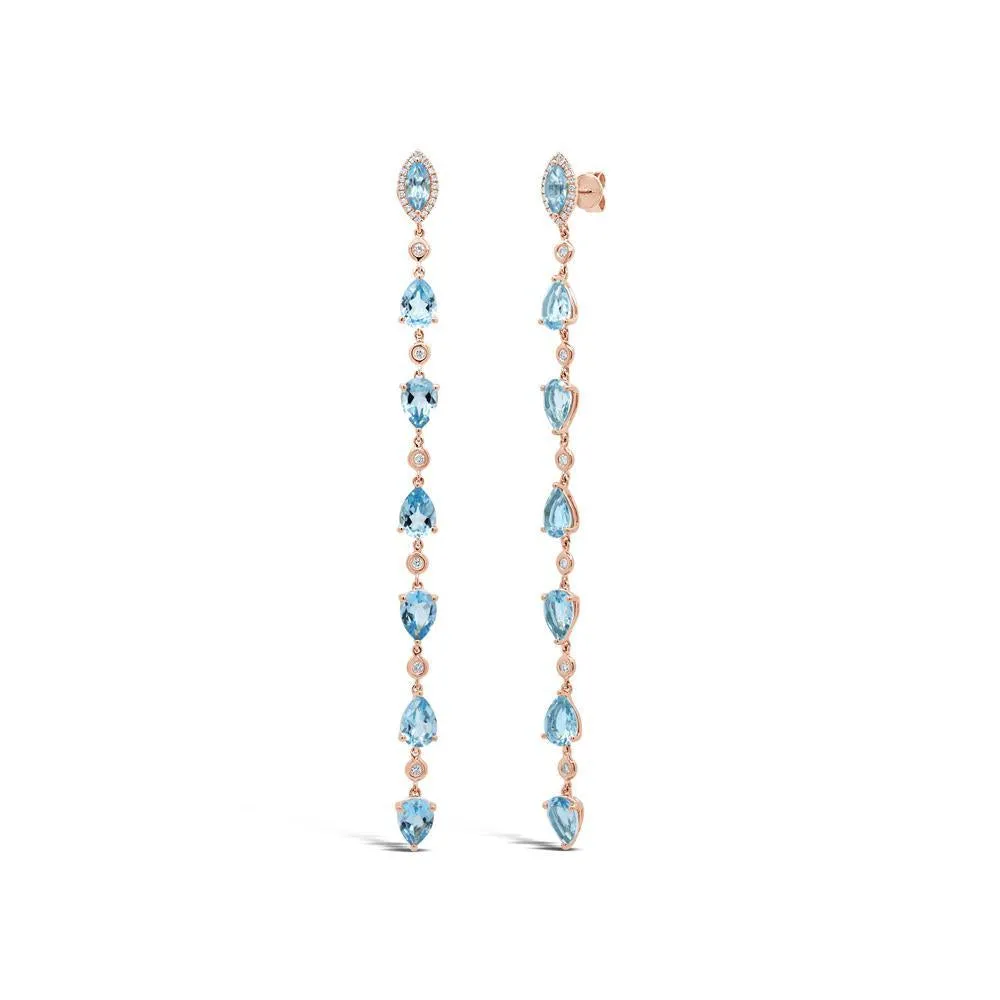 14K White Gold Diamond   Blue Topaz Earrings