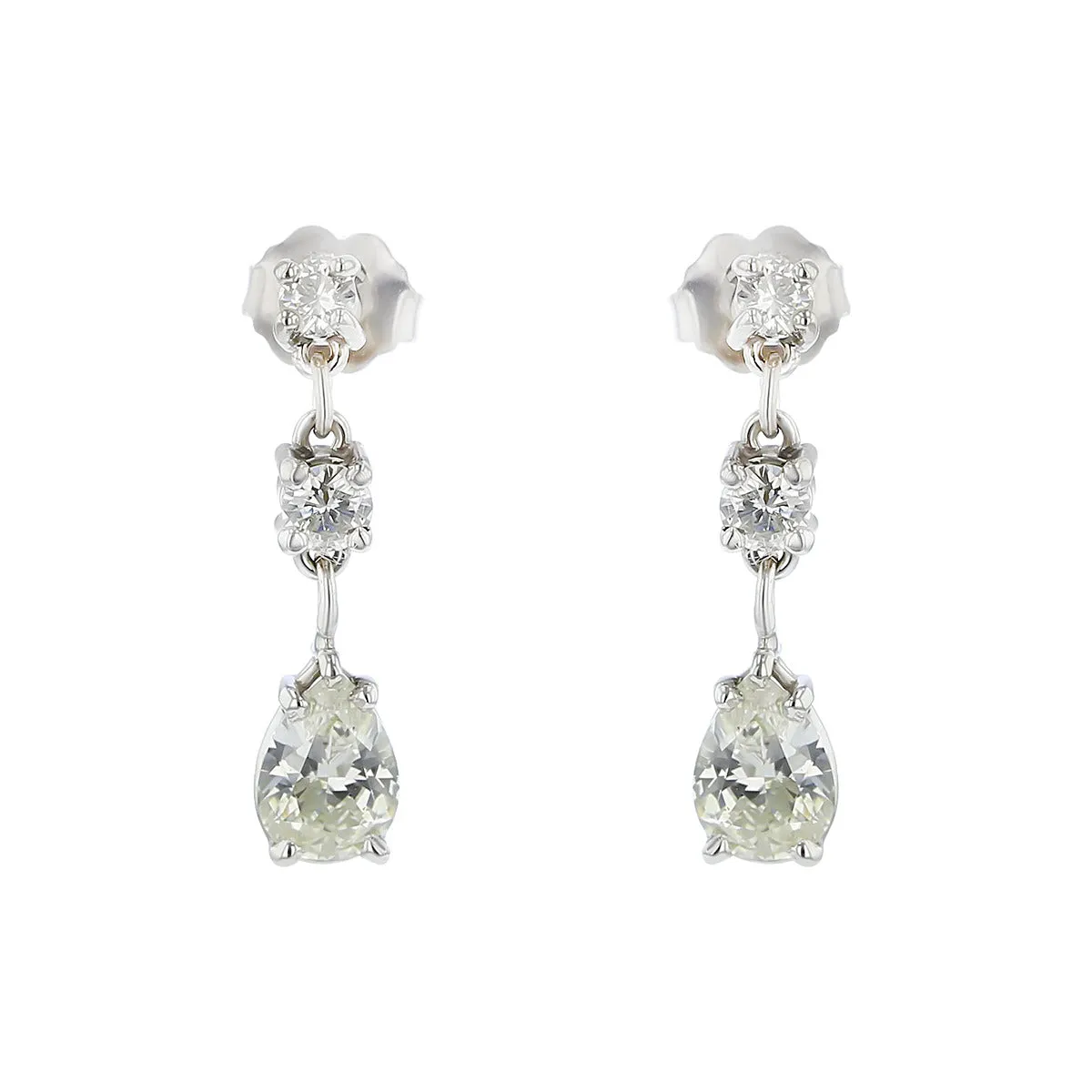 14K White Gold Pear Shape Diamond Drop Earrings