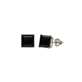 14k White Gold Plated 3 Carat Square Created Black Sapphire Stud Earrings