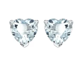 14k White Gold Plated 4 Carat Heart Created Aquamarine Sapphire Stud Earring