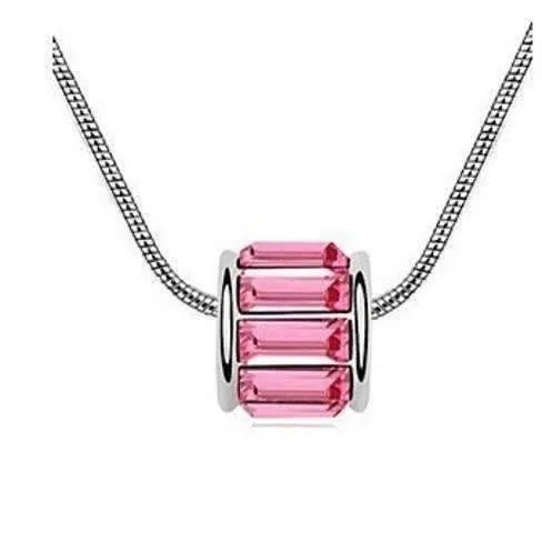 14K White Gold plated Pink Sapphire IOBI Crystals Necklace