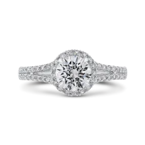 14K White Gold Round Diamond Halo Engagement Ring with Split Shank (Semi Mount)