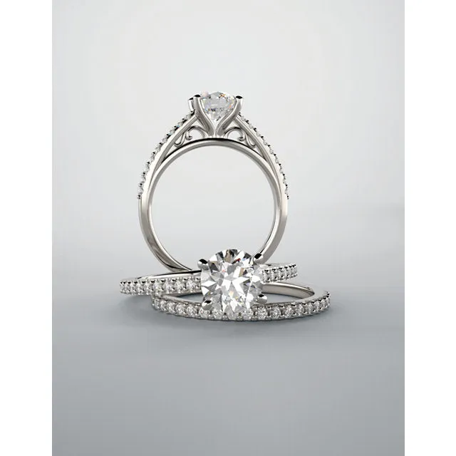 14K White Gold Round Engagement Ring 122838:195:P