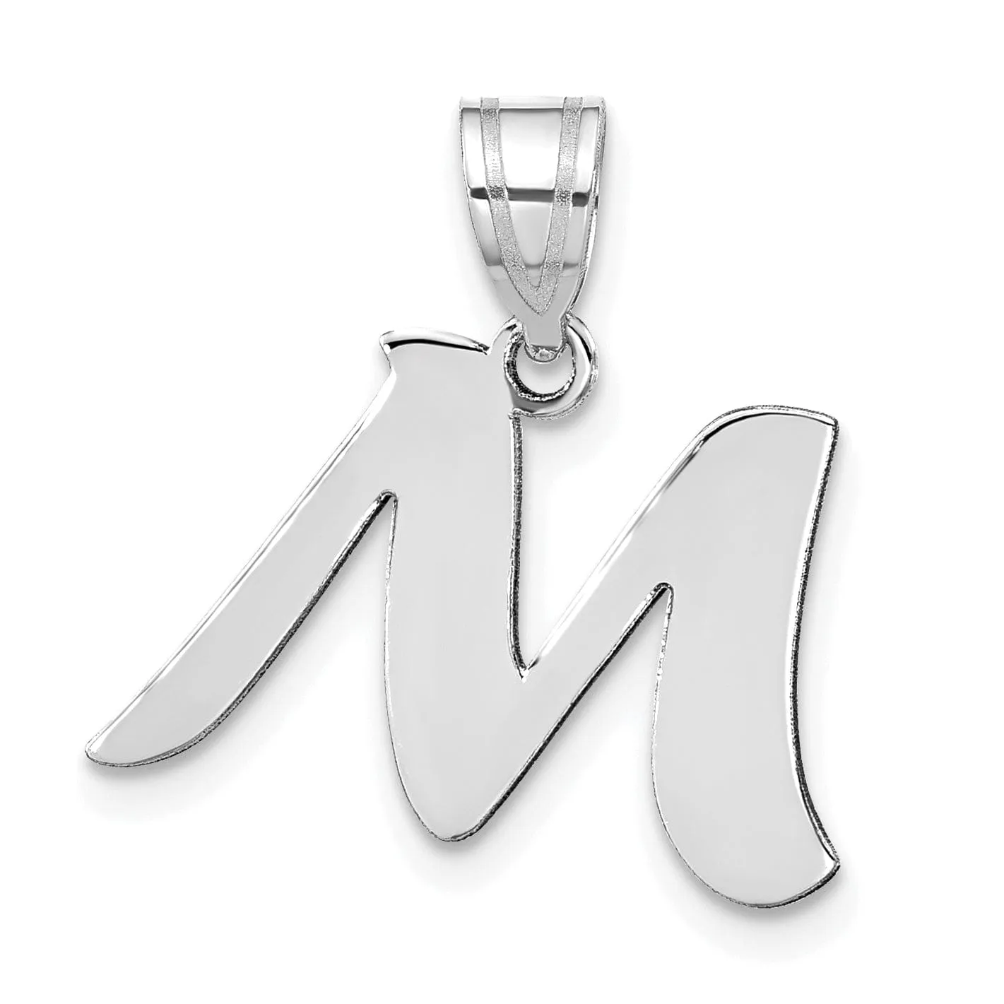 14k White Gold Script Design Letter M Initial Pendant