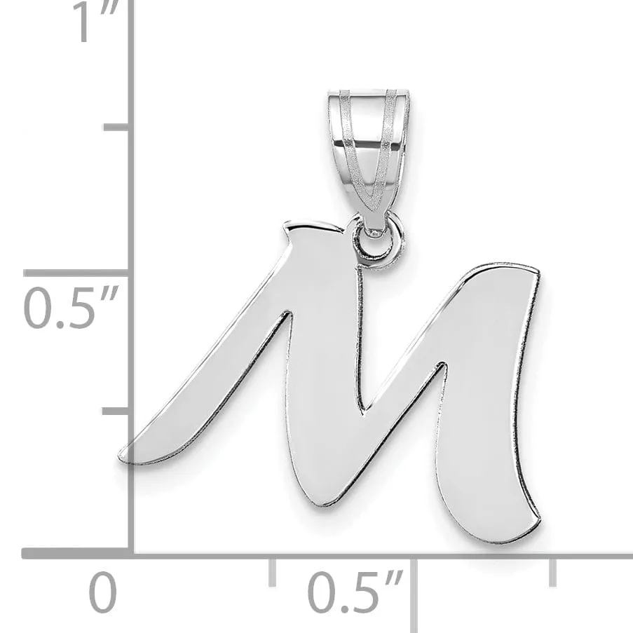 14k White Gold Script Design Letter M Initial Pendant