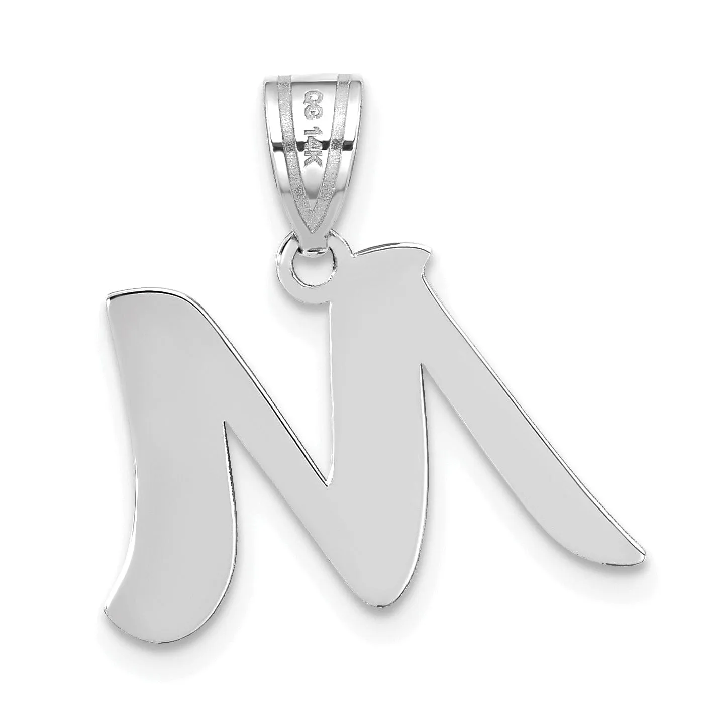 14k White Gold Script Design Letter M Initial Pendant