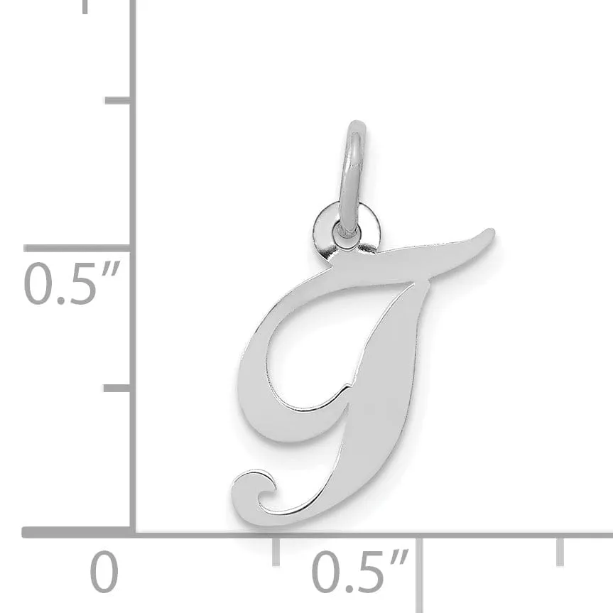 14K White Gold Small Size Fancy Script Letter T Initial Pendant