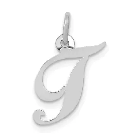 14K White Gold Small Size Fancy Script Letter T Initial Pendant