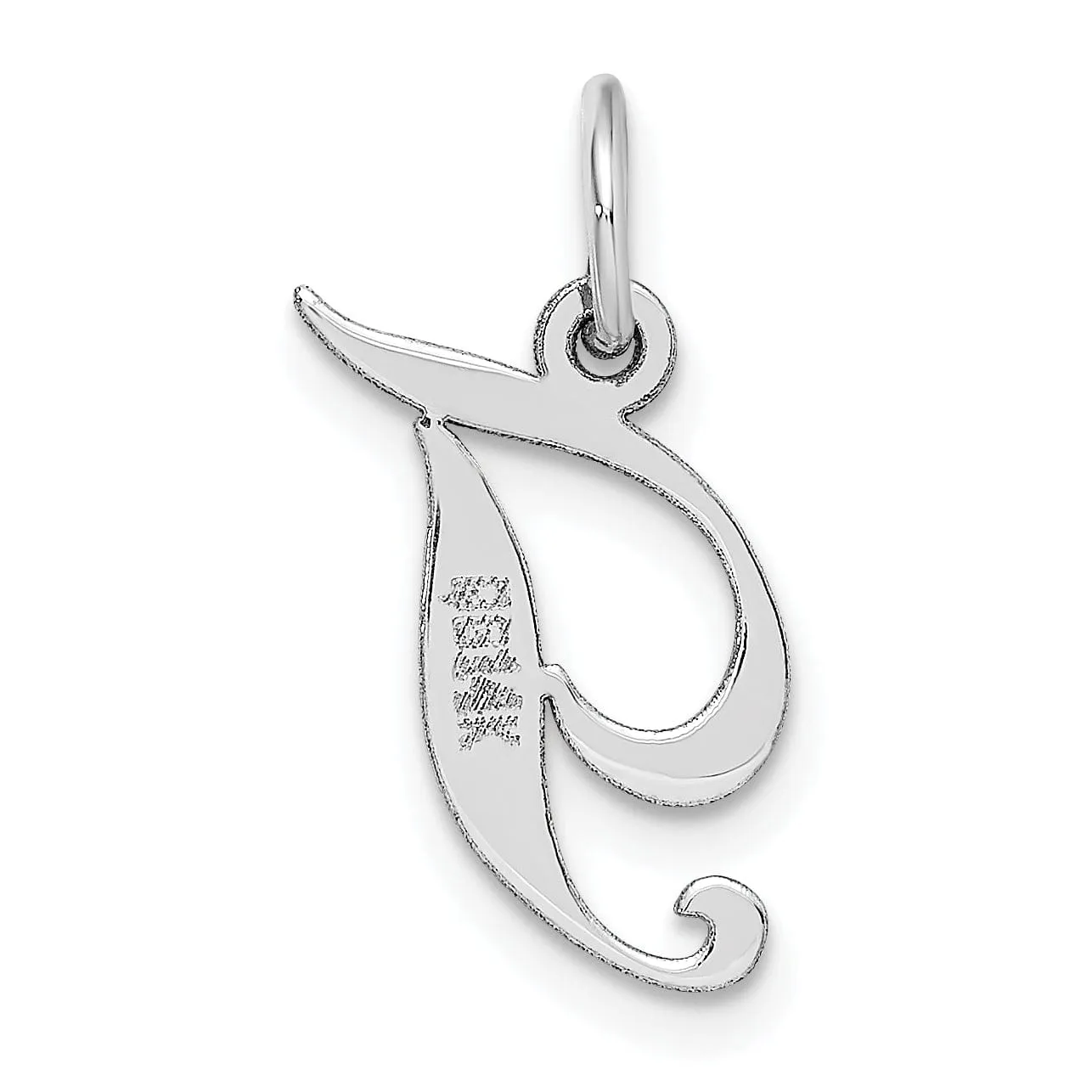 14K White Gold Small Size Fancy Script Letter T Initial Pendant