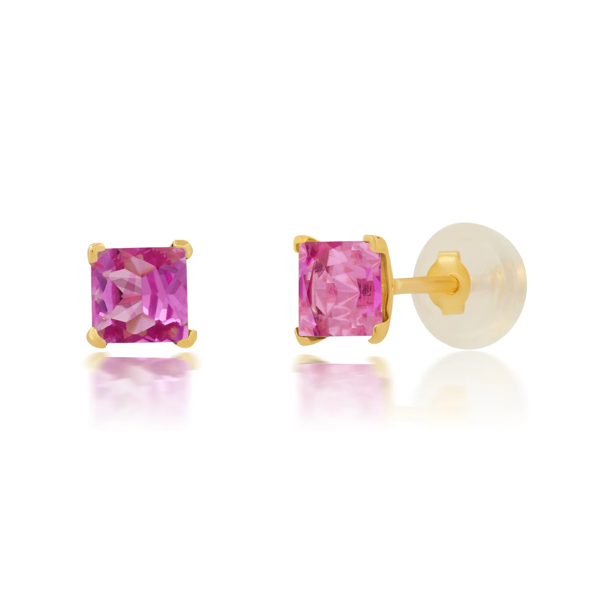 14k White or Yellow Gold Square Princess Cut 4MM Gemstone Stud Earrings