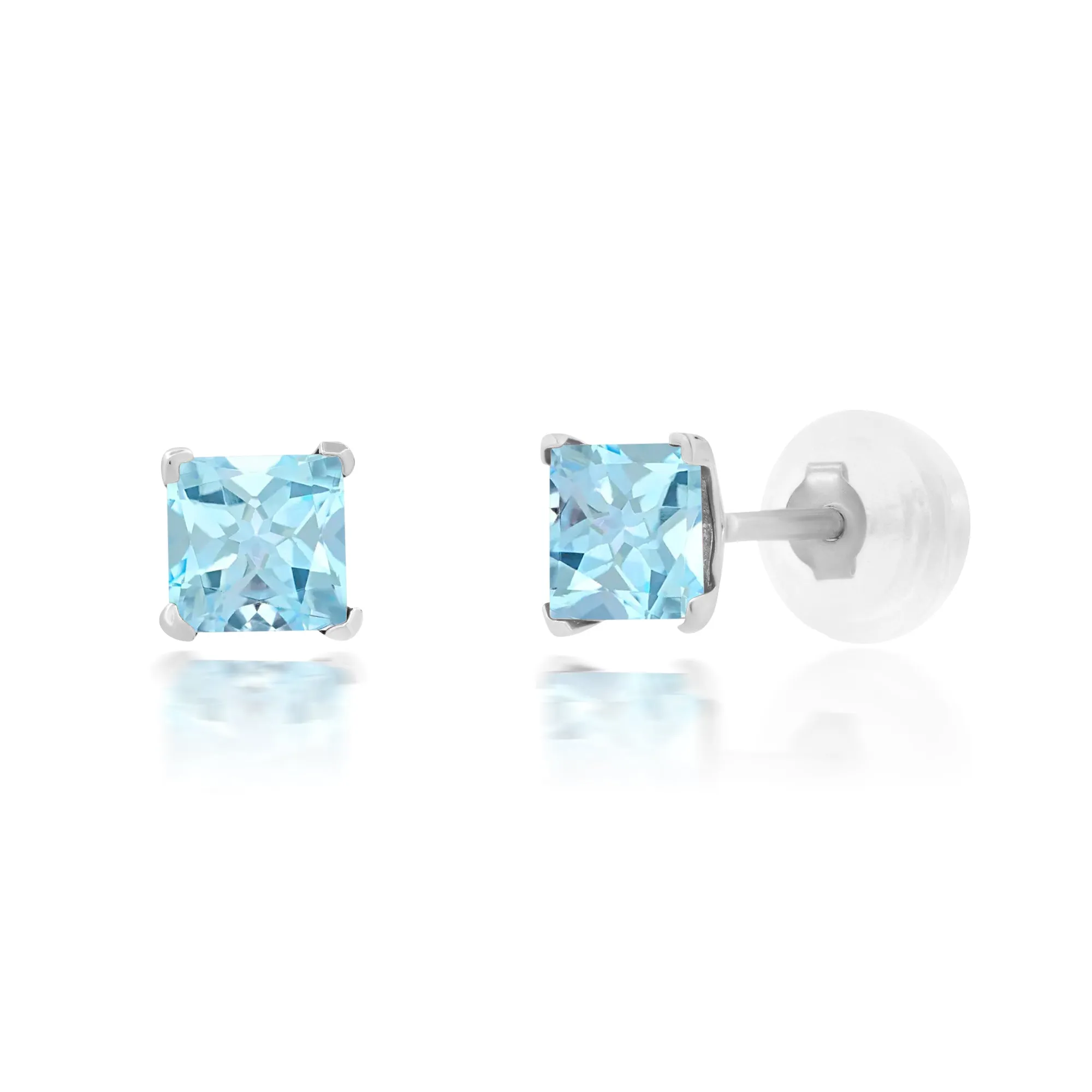 14k White or Yellow Gold Square Princess Cut 4MM Gemstone Stud Earrings