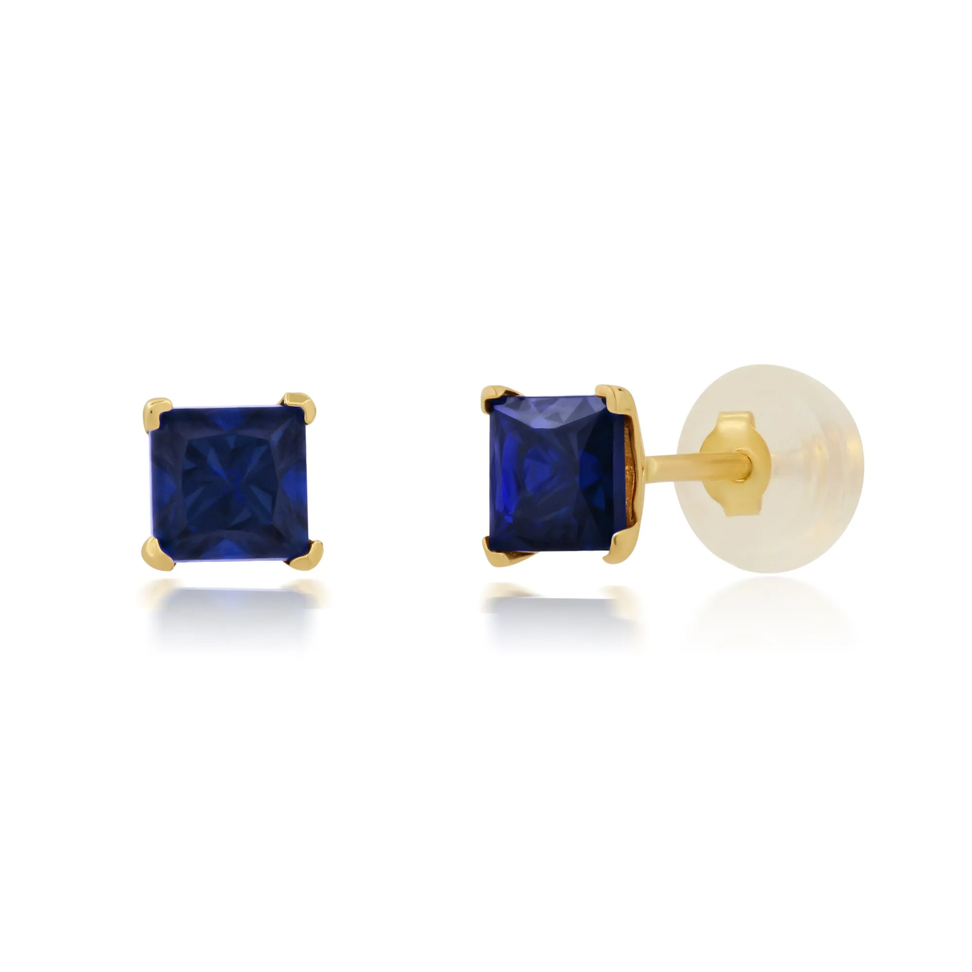 14k White or Yellow Gold Square Princess Cut 4MM Gemstone Stud Earrings