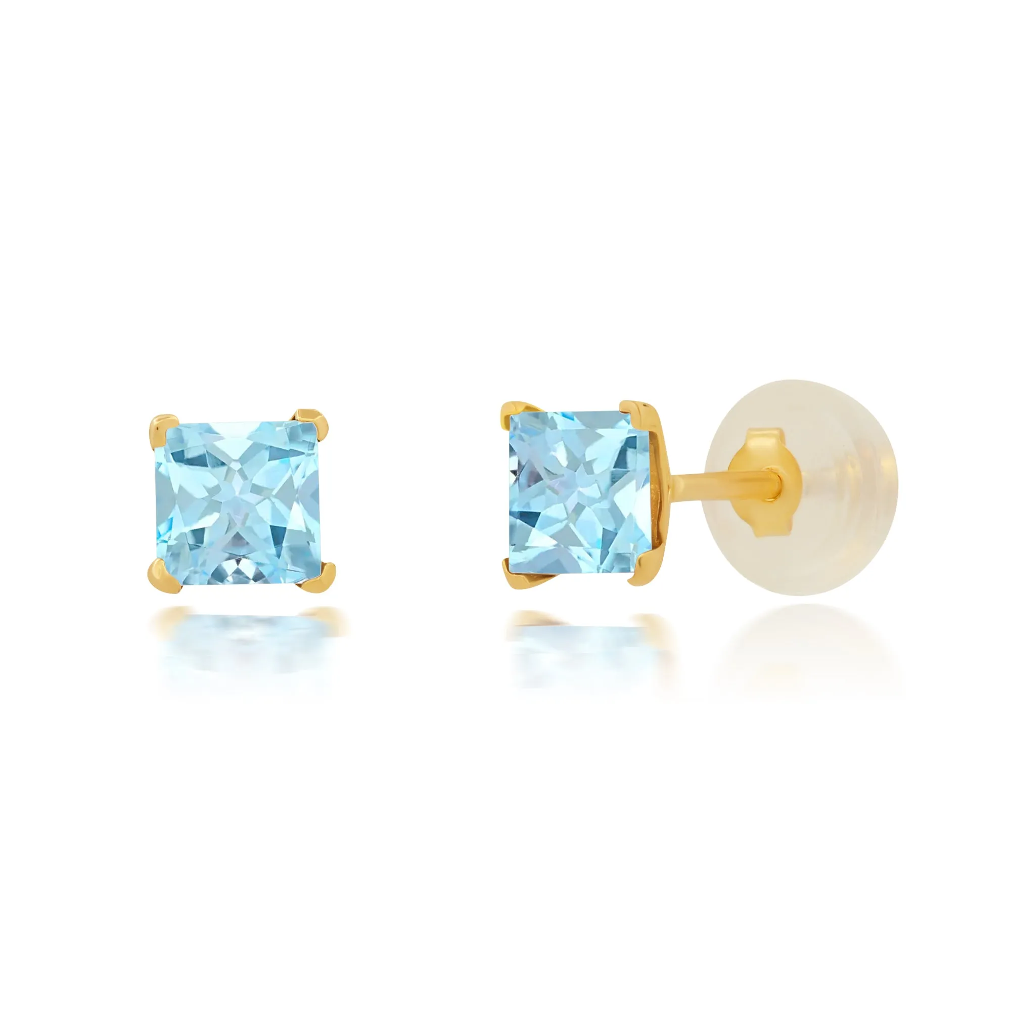 14k White or Yellow Gold Square Princess Cut 4MM Gemstone Stud Earrings