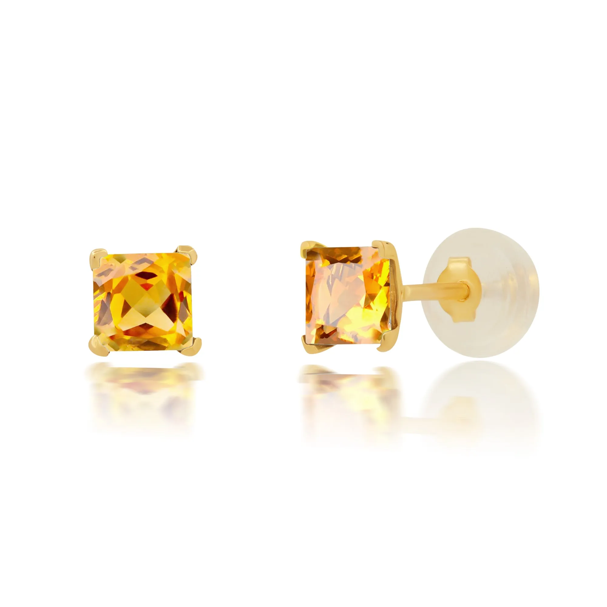 14k White or Yellow Gold Square Princess Cut 4MM Gemstone Stud Earrings