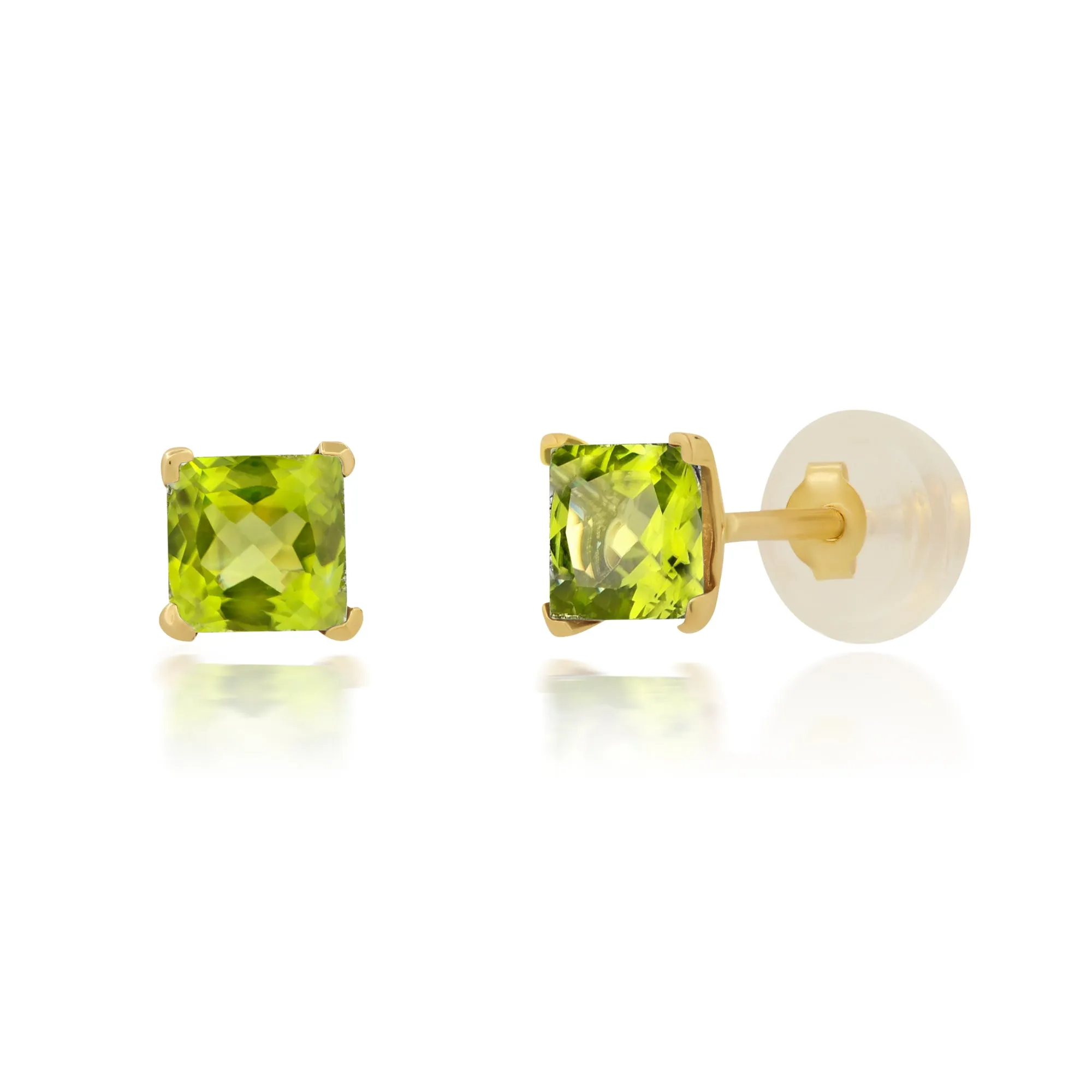 14k White or Yellow Gold Square Princess Cut 4MM Gemstone Stud Earrings