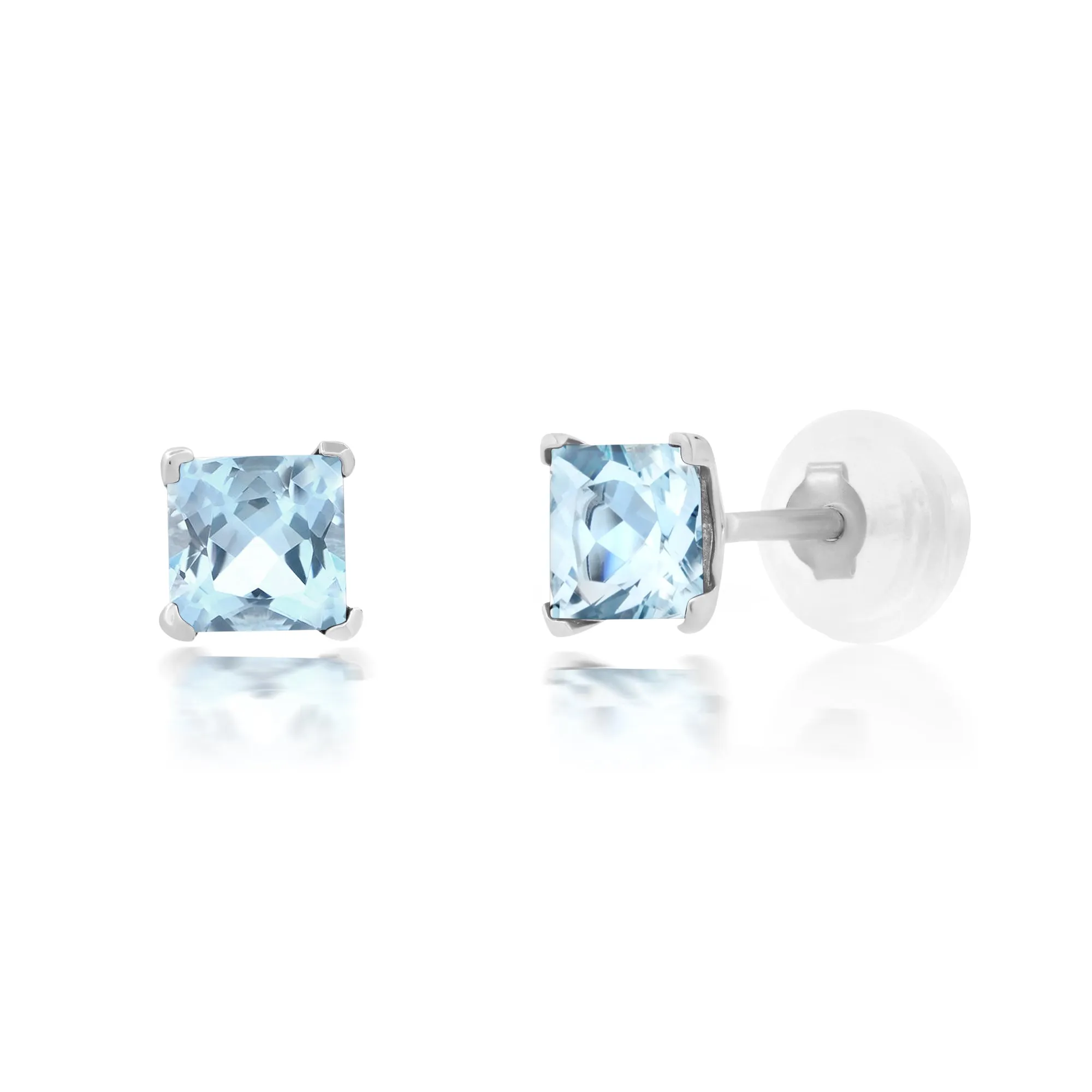 14k White or Yellow Gold Square Princess Cut 4MM Gemstone Stud Earrings