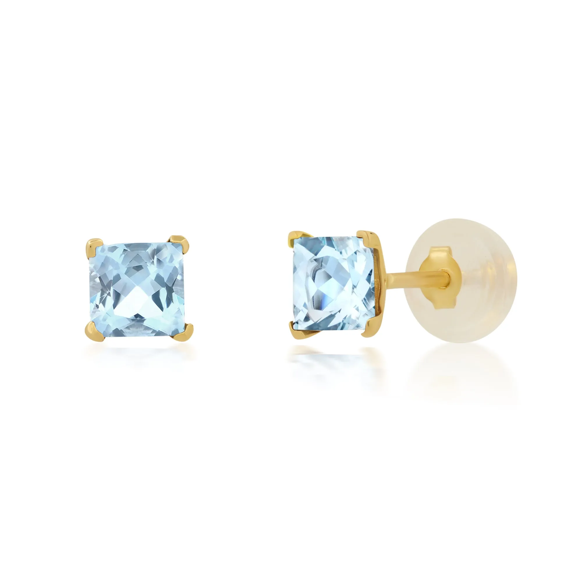 14k White or Yellow Gold Square Princess Cut 4MM Gemstone Stud Earrings