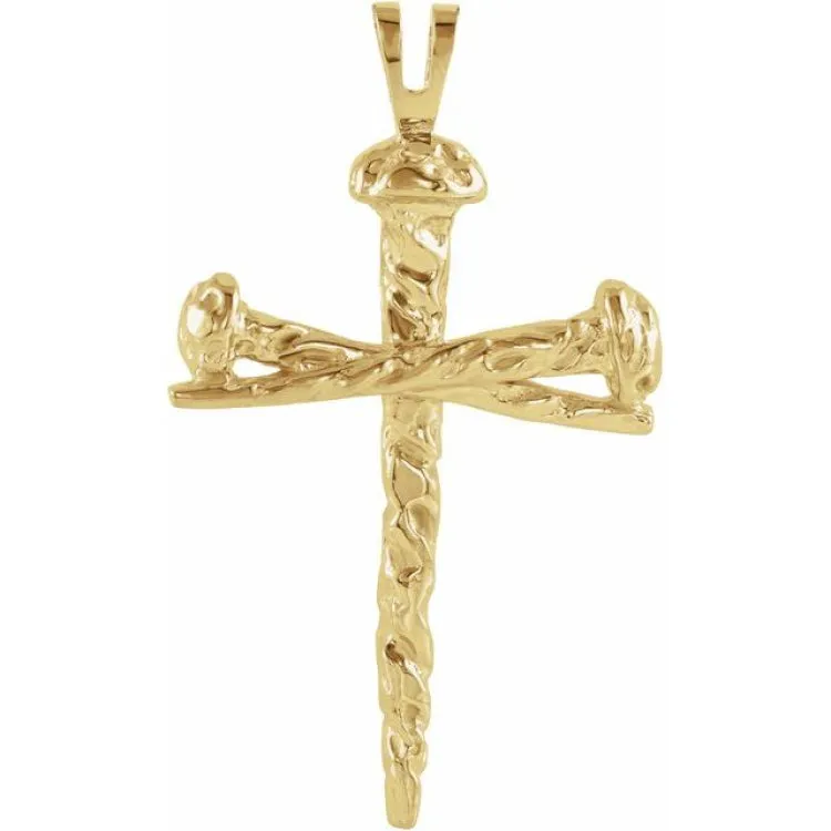 14K Yellow 43x29.5 mm Nail Design Cross Pendant