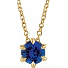 14K Yellow 5 mm Lab-Grown Blue Sapphire Solitaire 16-18" Necklace