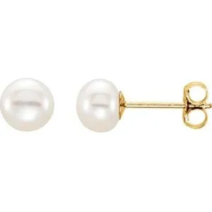 14K Yellow 7-8 mm Cultured Pink Freshwater Pearl Earrings