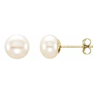 14K Yellow 7-8 mm Cultured Pink Freshwater Pearl Earrings