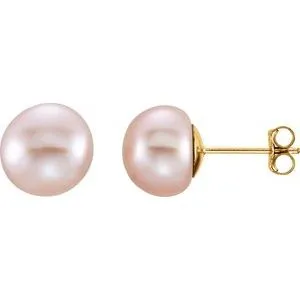 14K Yellow 7-8 mm Cultured Pink Freshwater Pearl Earrings