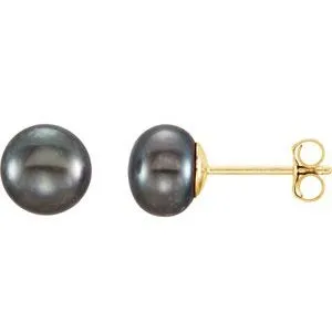 14K Yellow 7-8 mm Cultured Pink Freshwater Pearl Earrings