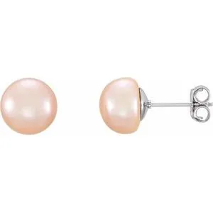 14K Yellow 7-8 mm Cultured Pink Freshwater Pearl Earrings