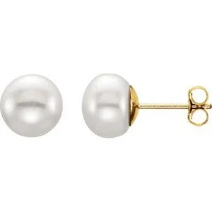 14K Yellow 7-8 mm Cultured Pink Freshwater Pearl Earrings