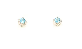 14K Yellow Blue Topaz and Natural Diamond Stud Earrings