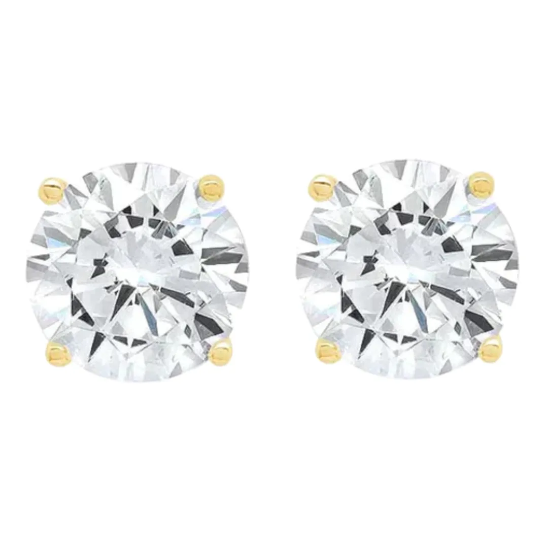 14k Yellow Gold 1/2 Carat Solitaire Created Diamond 2 Pair Round and Princess Stud Earrings