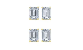 14k Yellow Gold 3Ct Emerald Cut White Sapphire Set Of Two Stud Earrings Plated