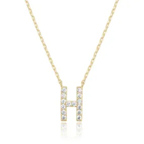 14k Yellow Gold Created White Sapphire Initial H Letter Pendant Necklace Plated