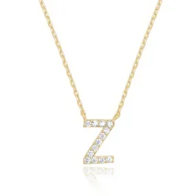 14k Yellow Gold Created White Sapphire Initial Z Letter Pendant Necklace Plated