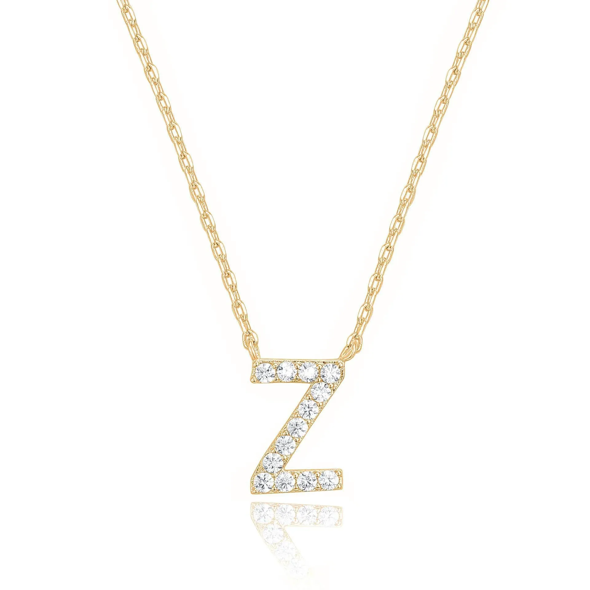 14k Yellow Gold Created White Sapphire Initial Z Letter Pendant Necklace Plated