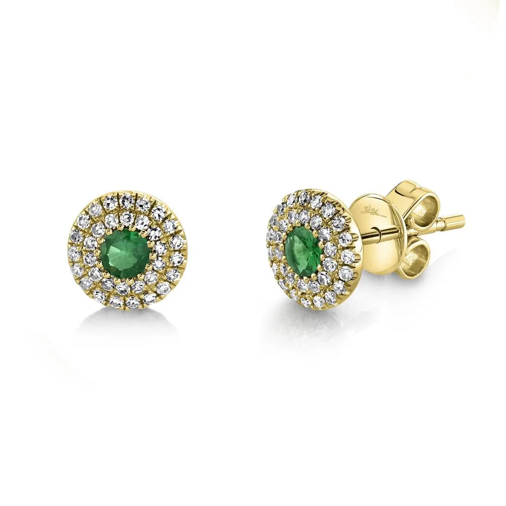 14K Yellow Gold Diamond   Green Garnet Earrings