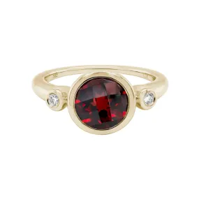 14k Yellow Gold Garnet and Diamond Ring