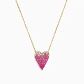 14K Yellow Gold Pink Sapphire and Diamond Heart Necklace