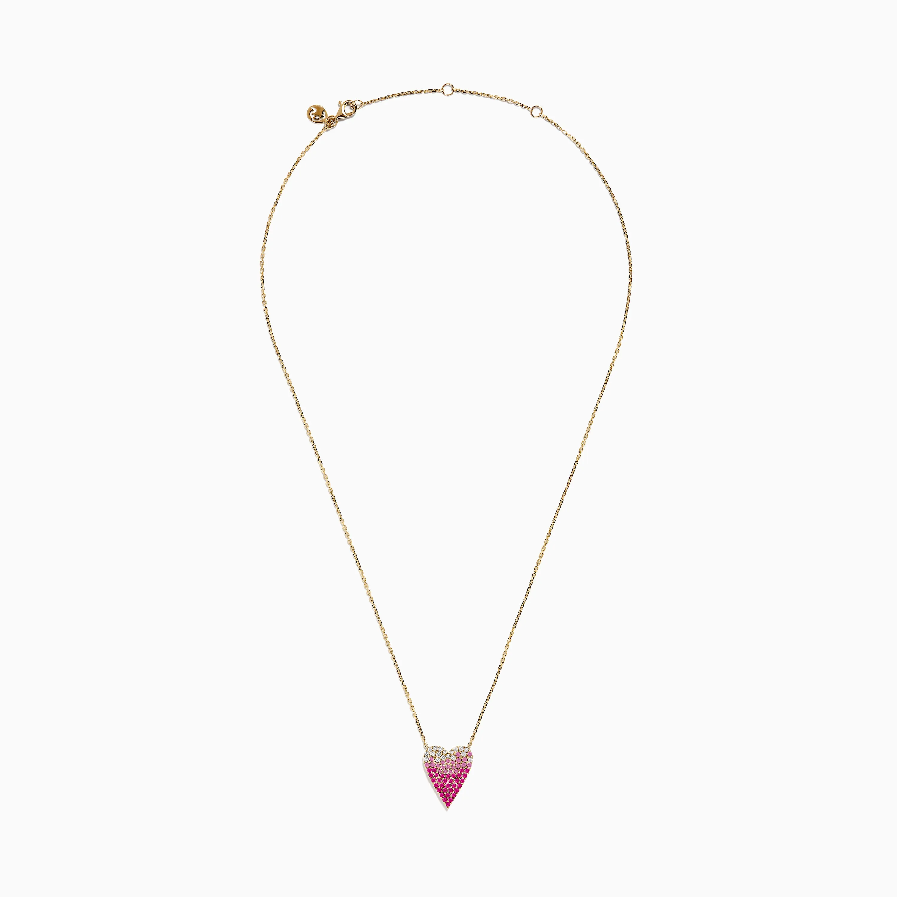 14K Yellow Gold Pink Sapphire and Diamond Heart Necklace