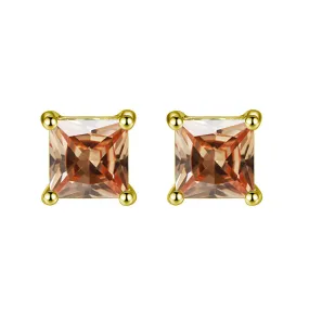 14k Yellow Gold Plated 2 Carat Princess Cut Created Champagne Sapphire Stud Earrings