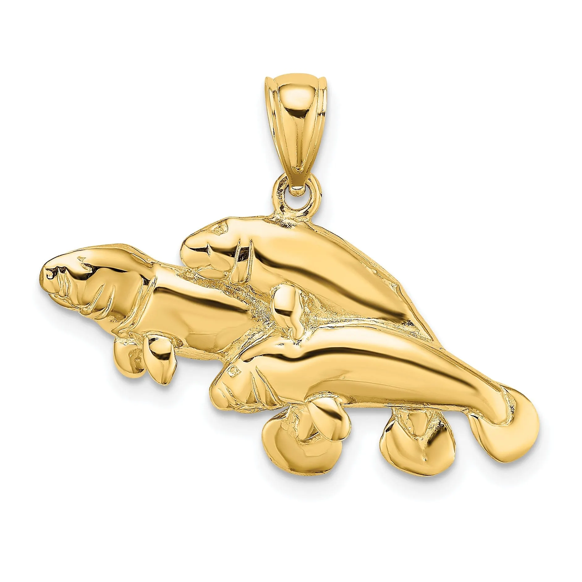 14K Yellow Gold Polished Finish 2-Dimensional Three Manatees Design Charm Pendant